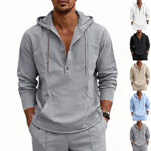 Load image into Gallery viewer, Linen Breathable Casual Mens Long-Sleeve Hooded Shirt