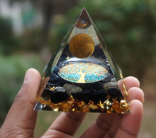 Load image into Gallery viewer, Orgonite Pyramid 60mm Amethyst Crystal Sphere With Obsidian