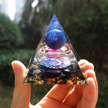 Load image into Gallery viewer, Orgonite Pyramid 60mm Amethyst Crystal Sphere With Obsidian