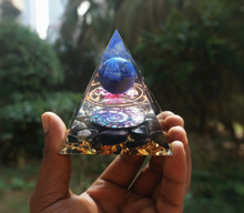 Load image into Gallery viewer, Orgonite Pyramid 60mm Amethyst Crystal Sphere With Obsidian