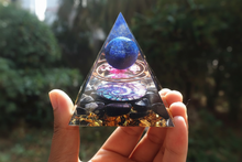 Load image into Gallery viewer, Orgonite Pyramid 60mm Amethyst Crystal Sphere With Obsidian