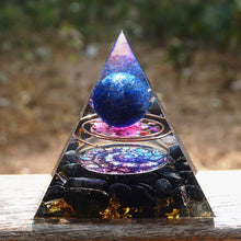 Load image into Gallery viewer, Orgonite Pyramid 60mm Amethyst Crystal Sphere With Obsidian