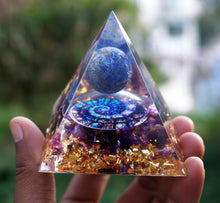 Load image into Gallery viewer, Orgonite Pyramid 60mm Amethyst Crystal Sphere With Obsidian