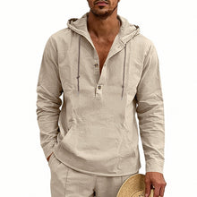 Load image into Gallery viewer, Linen Breathable Casual Mens Long-Sleeve Hooded Shirt
